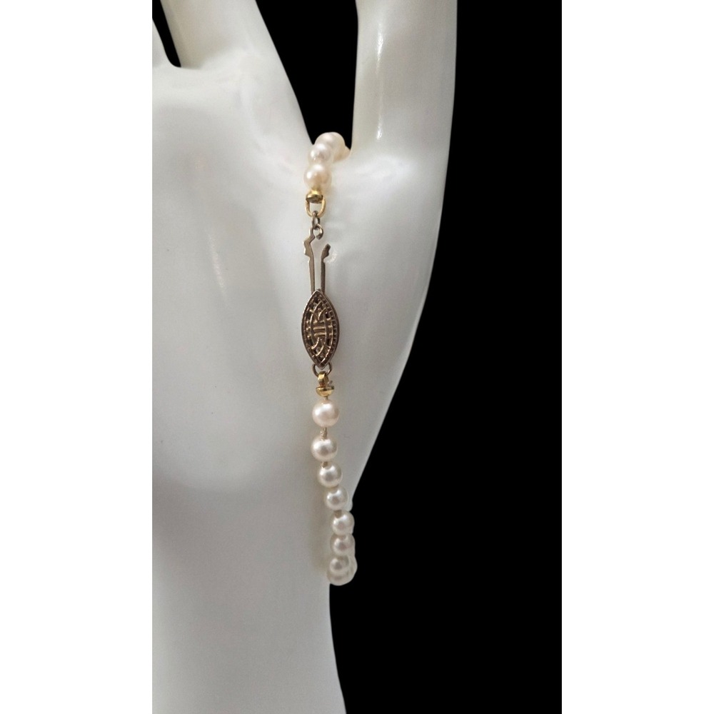 Retro Vintage Hand Knotted Faux Pearl Bracelet Filigree Gokd Tone Clasp 7.5"